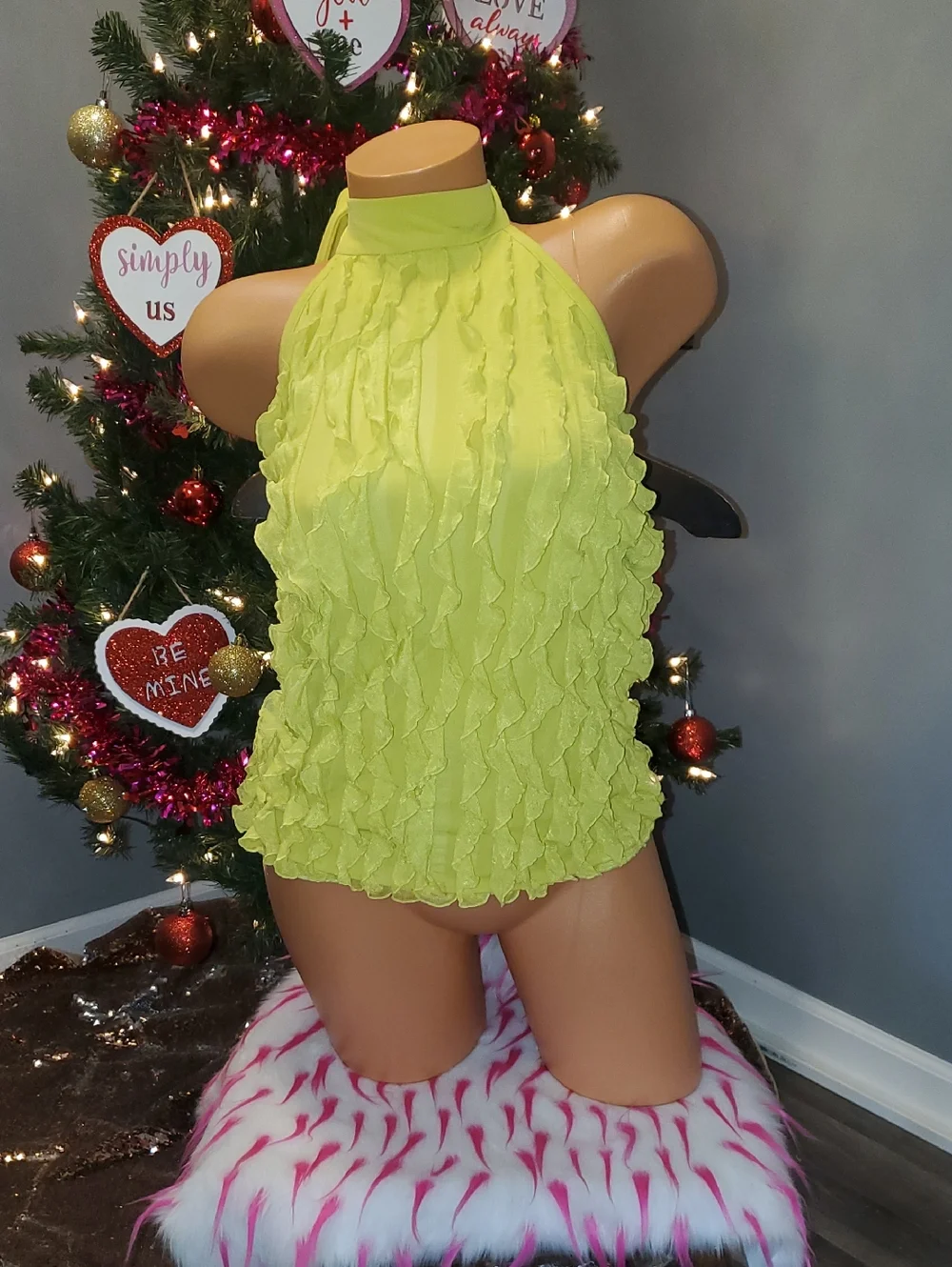 Bwear Neon Yellow Ruffled Halter Tank Top - Picture 1 of 7